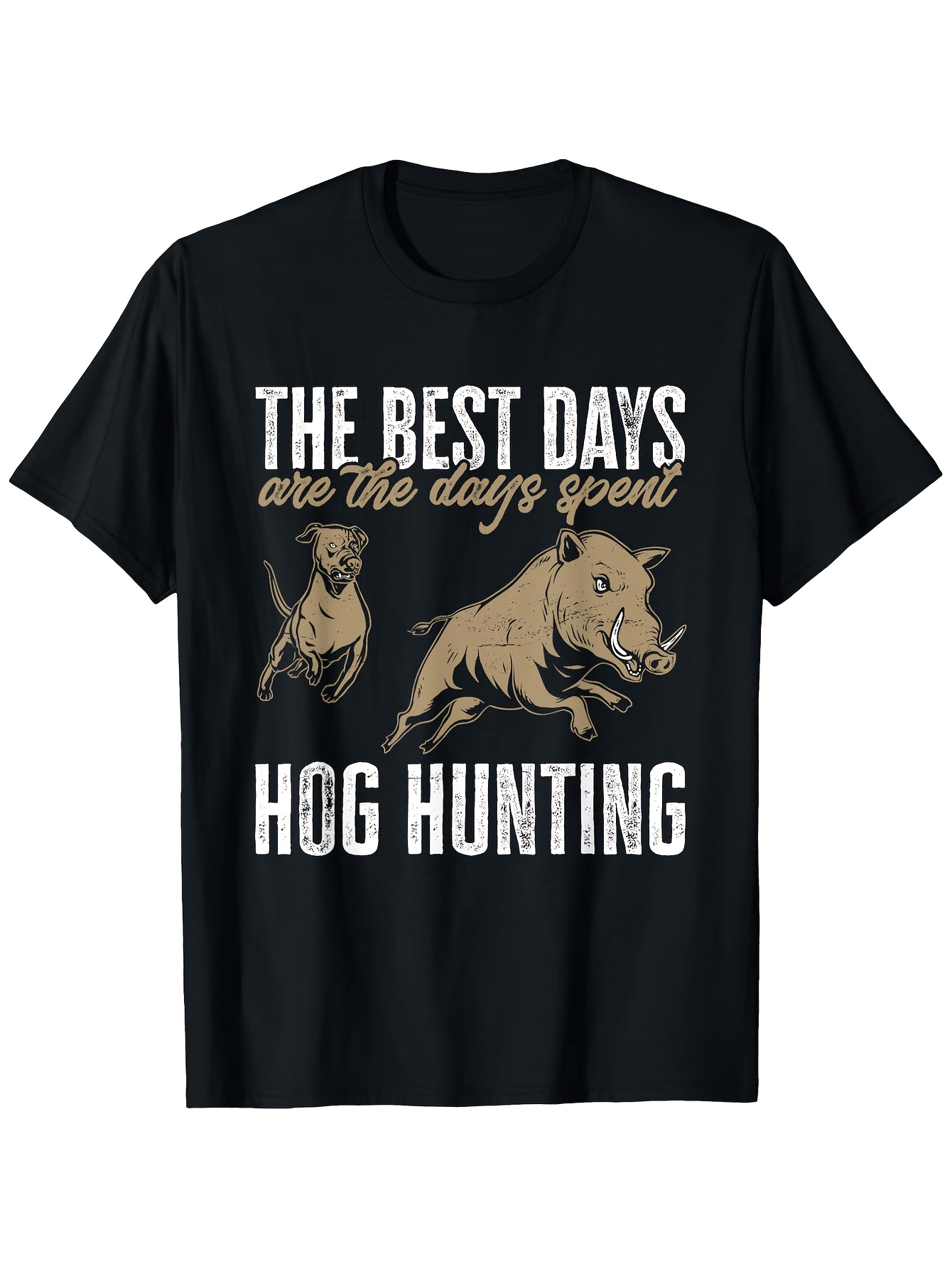 Wildman Hunting & Outdoor - 野猪狩猟犬プリントTシャツ クルーネック 半袖Tシャツ カジュアル オールシーズン ニット生地トップス