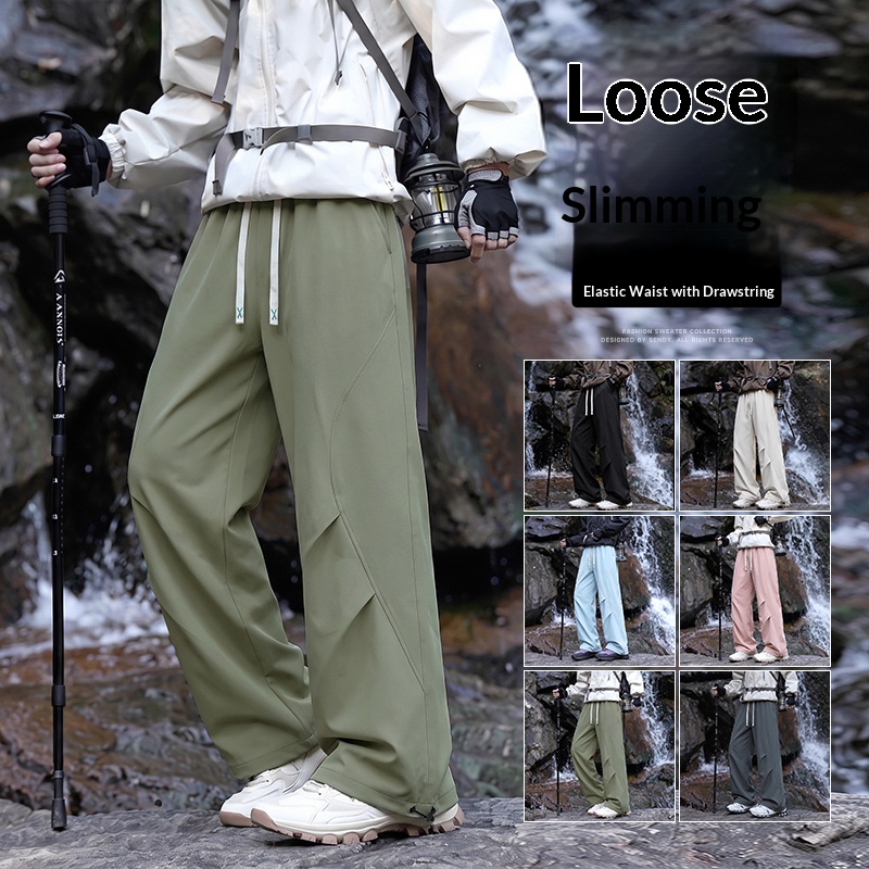 Hunting And Outdoor Shop - 秋用ワイドレッグハイキングパンツ メンズ アウトドア 防水 カーゴパンツ 耐油