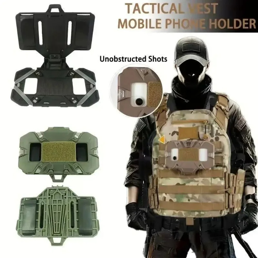 Hunting Outdoor Game - 戦術用MOLLEベスト用フォンホルダー、折りたたみ式チェストマウントスマートフォンブラケット、アウトドアハンティング、CSゲーム、射撃活動用