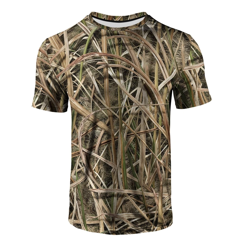 Hunting And Outdoor Shop - メンズ グラスカモフラージュプリント Tシャツ カジュアル クルーネック 半袖Tシャツ