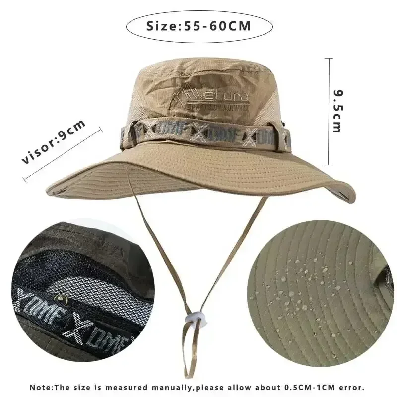 Hunting And Outdoor Shop - 夏の男性バケットハット屋外 UV 保護つば広パナマサファリ狩猟ハイキング帽子メッシュ漁師帽子ビーチ日焼け止めキャップ