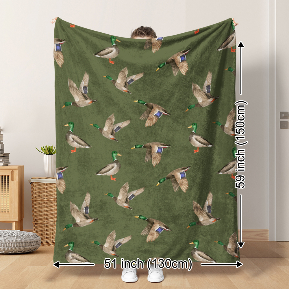 Outdoor Hunting Blanket - マガモ柄フリースブランケット ハンティングアウトドアプリントスロー ソフトで暖かいオールシーズン寝具 ホームデコレーション 自然愛好家へのギフト