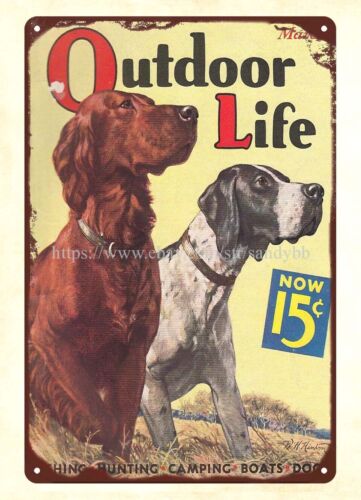 Hunting And Outdoor Shop - 1936年アウトドアライフマガジン ハンティングドッグ カバー メタルティンサイン ホームデコレーションショップ