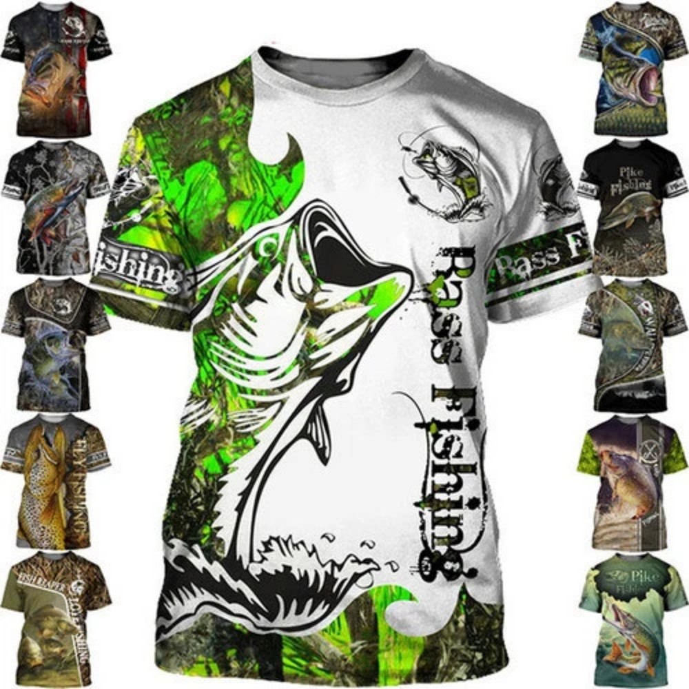 Outdoor Hunting T Shirts - メンズ鯉柄Tシャツ – 動物/魚/狩猟用迷彩柄の半袖トップス。通気性のあるカジュアルなアウトドアフィッシングシャツ。