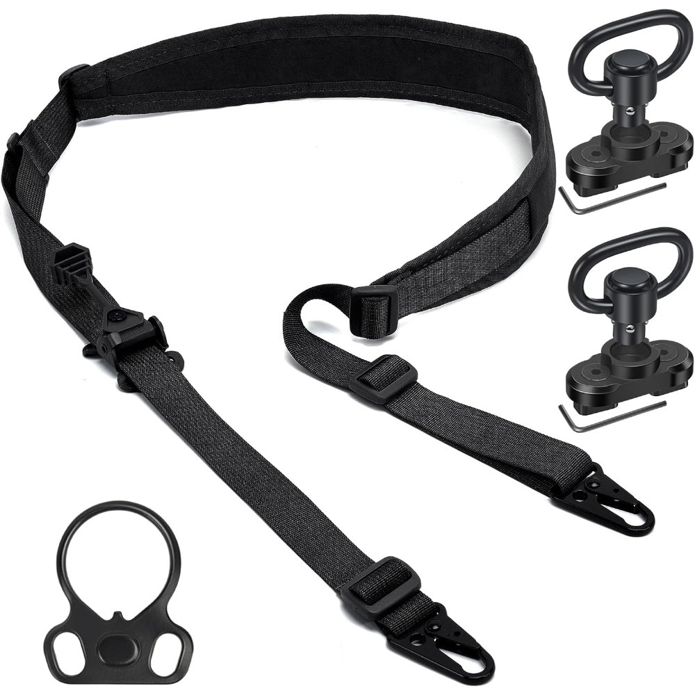 Rifle Sling Swivel - 戦術的な2ポイントライフルスリングQDスイベルクイックアジャスト、HKフック付きソフトショルダーパッド、ライフル、ショットガン、クロスボウ、狩猟、アウトドア用