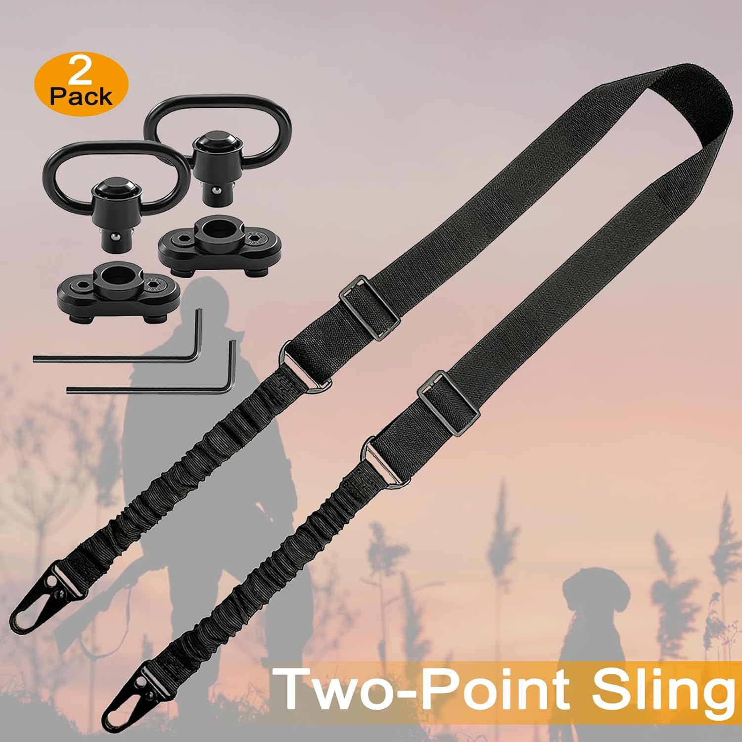 Rifle Sling Swivel - 2ポイントQDライフルスリング、長さ調整機能付きマルチミッションスリングストラップ、アウトドアスポーツタクティカルAR AKライフルユニバーサルガンQDスリング