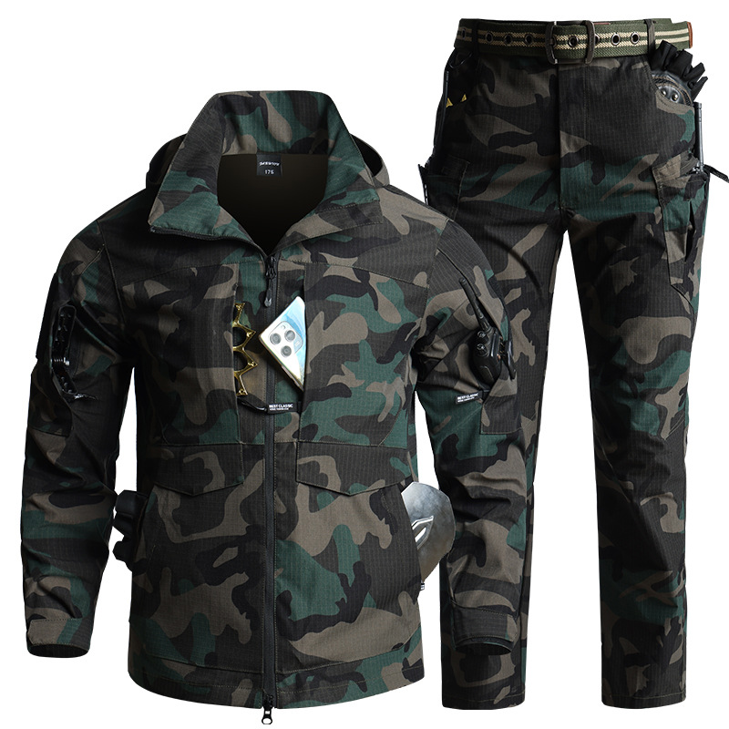 Hunting & Outdoor Supplies Vanderbijlpark Photos - メンズ迷彩タクティカルギアセット フード付き通気性リップストップジャケット＋マルチポケットカーゴパンツ アウトドアハイキングハンティングスポーツセット