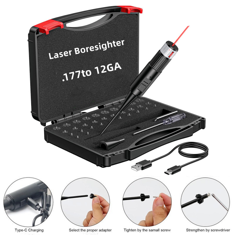 Laser Boresighter Kit - 充電式レーザーボアサイトキット .17 .177 .22LR～12GA口径 ボアサイト ハンティングレーザーコリメーター