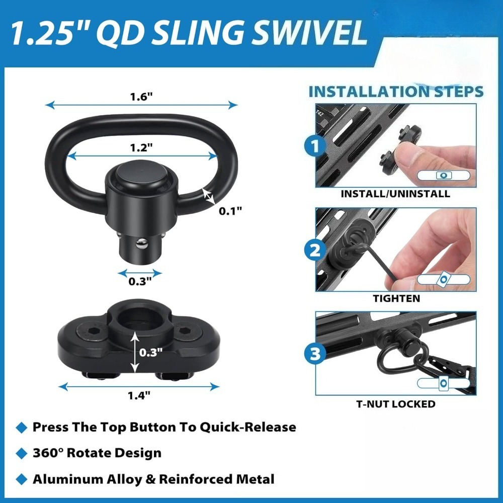 戦術的な2ポイントライフルスリングQDスイベルクイックアジャ - Rifle Sling Swivel のレビューと価格