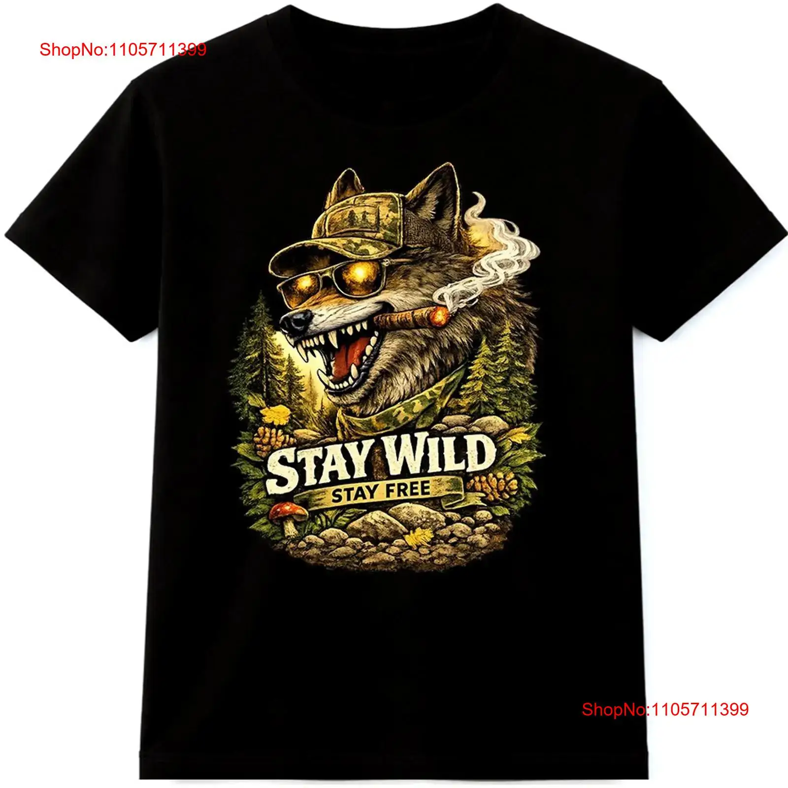 ウルフ T シャツ ステイ ワイルド フリー アウトドア 野 - Wildman Hunting & Outdoor のレビューと価格